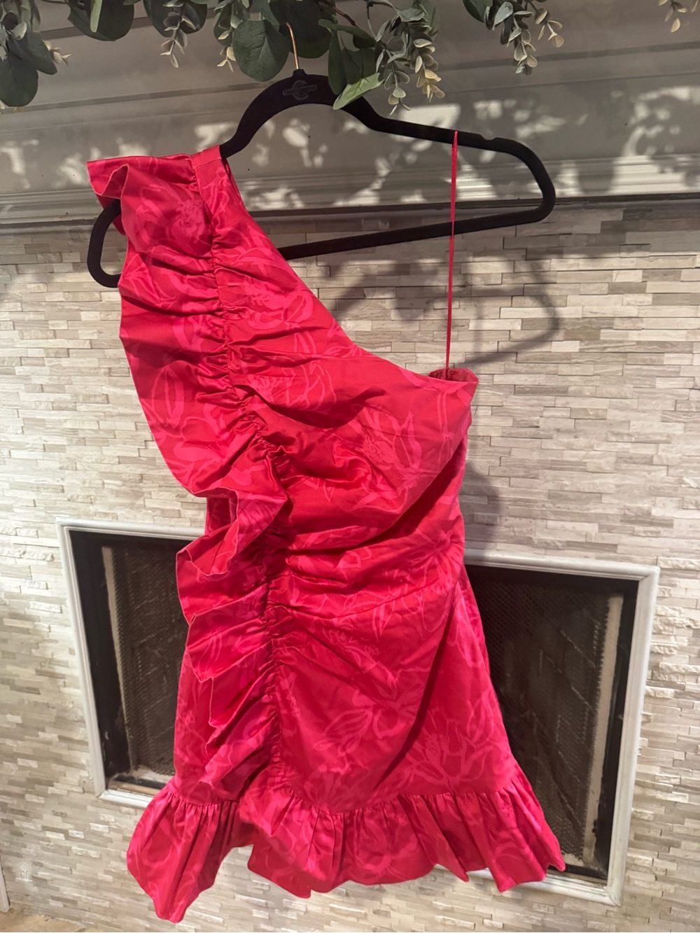 C/MEO Collective One-Shoulder Ruffle Mini Dress in Hot Pink